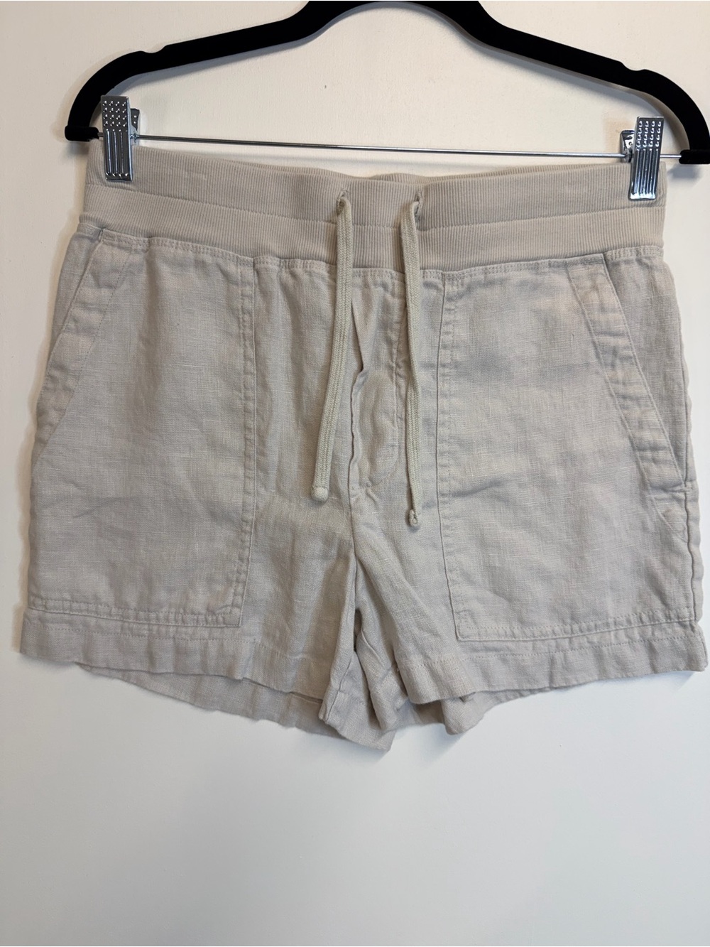 James Perse Linen Taupe High-Waist Drawstring Shorts